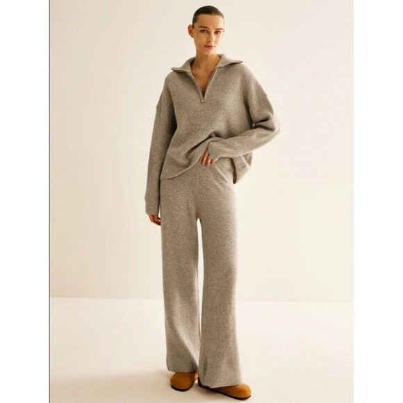 Commense Pants - NWT Commense Knit Sweater Pants Two Piece Set Lounge 1/4 Zip Wool blend-Large
